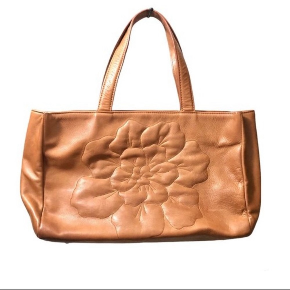 Anne Fontaine Signature Embossed Flower Leather Tote shoulder Bag.